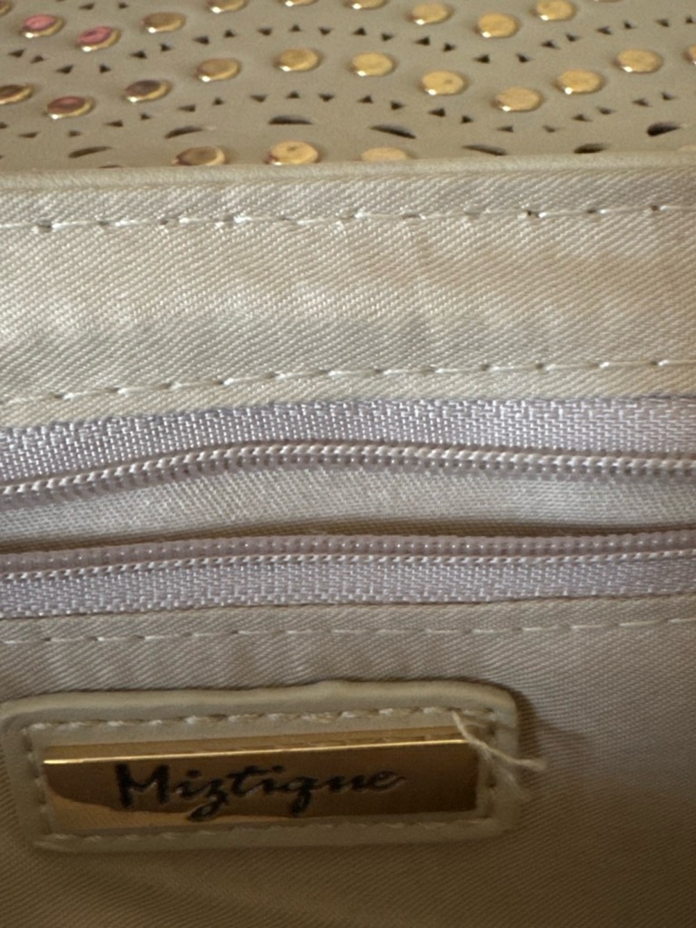 Miztique Cream Cosmetic Case with Gold Stud Accents